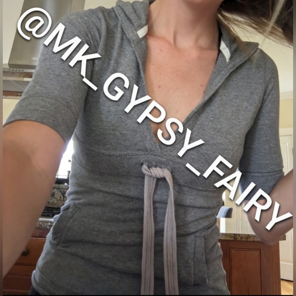 Poof Short Sleeve Grey Hoodie Sweatshirt Top - Picture 8 of 13